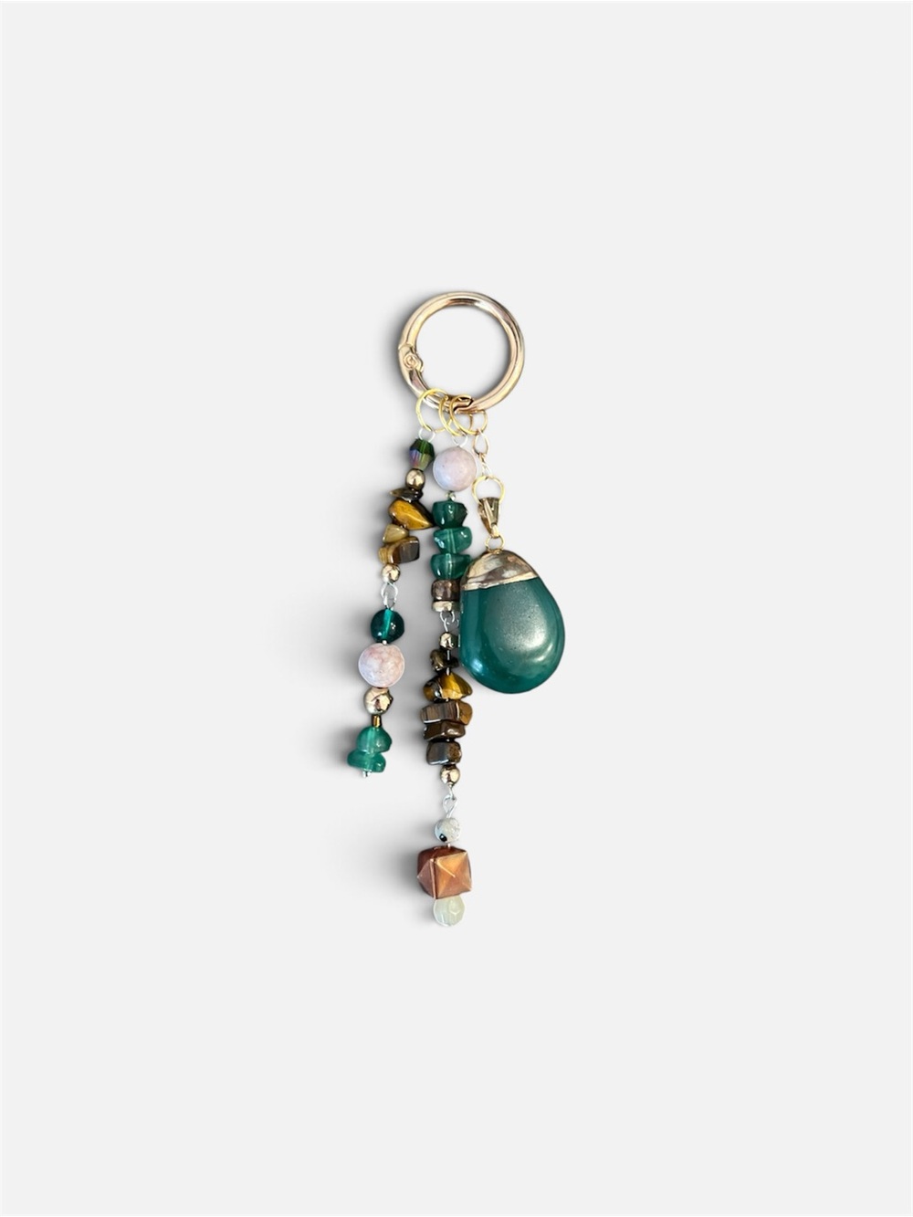 Gold Ring Green Beaded Charm Keychain